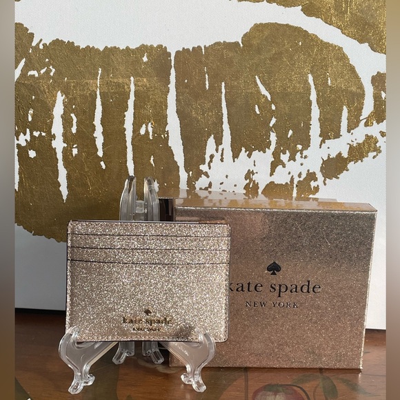 NWT Kate Spade gold glitter card holder in box - Picture 1 of 10